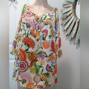 Sense Size XL Beautiful Vibrant Multicolor Floral Women's Top 3/4 Sleeves